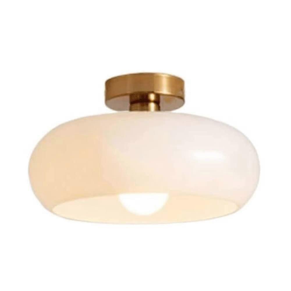 Round Glass Flush Mount Ceiling Light Fixture E27 Modern Lighting for Bedroom White Lampshade