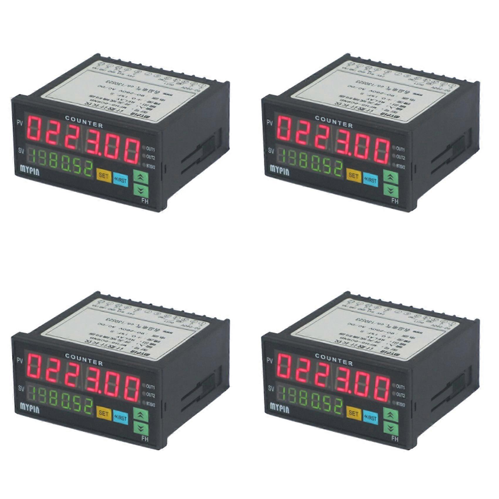 4X Mypin FH8-6CRRB Dual Display Digital Counter 6 Digits Light-Emitting Diode AC/DC Length Meter Black