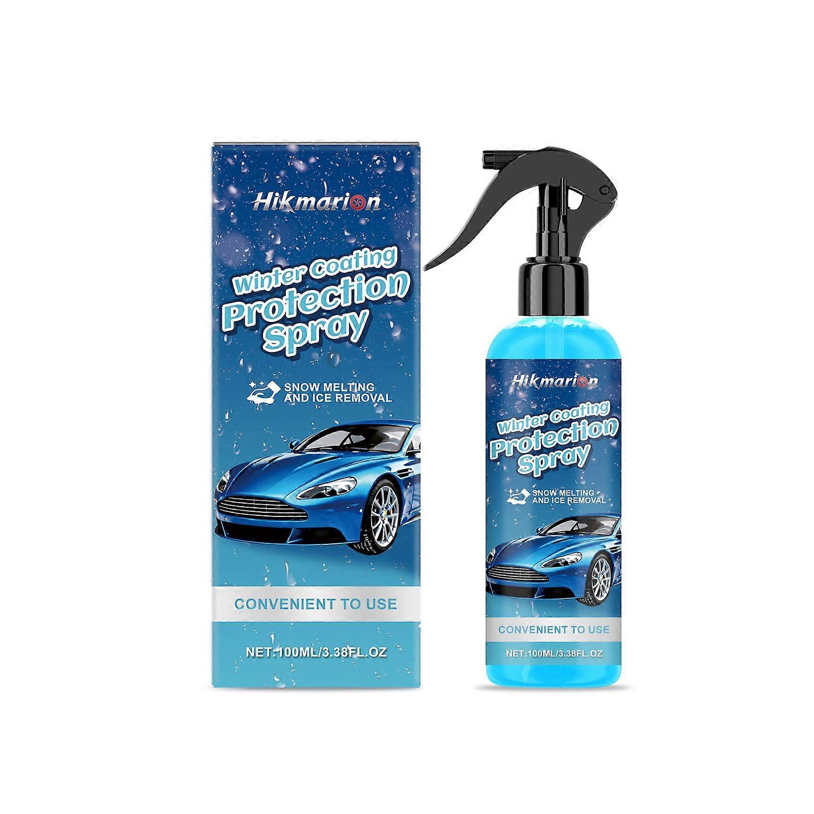 Hikmarion Snow Melting and Ice Removal Spray: Clear visibility on car windshields and melts ice on multiple surfaces in winter.