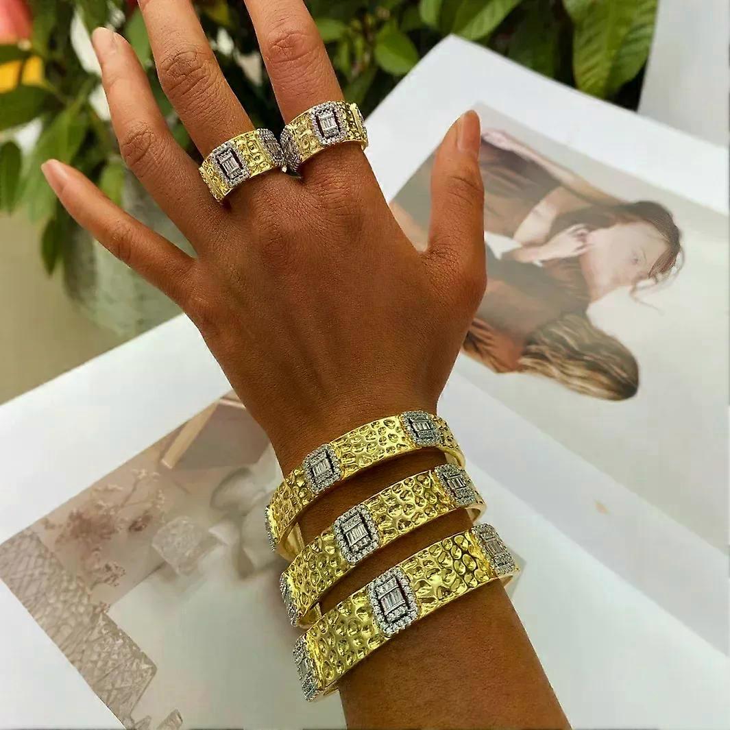 Retro Exaggerated Gold Plated Copper Micro Embedded Zirconia Studded Open Hand Bracelet for Women Personality Large Scale
