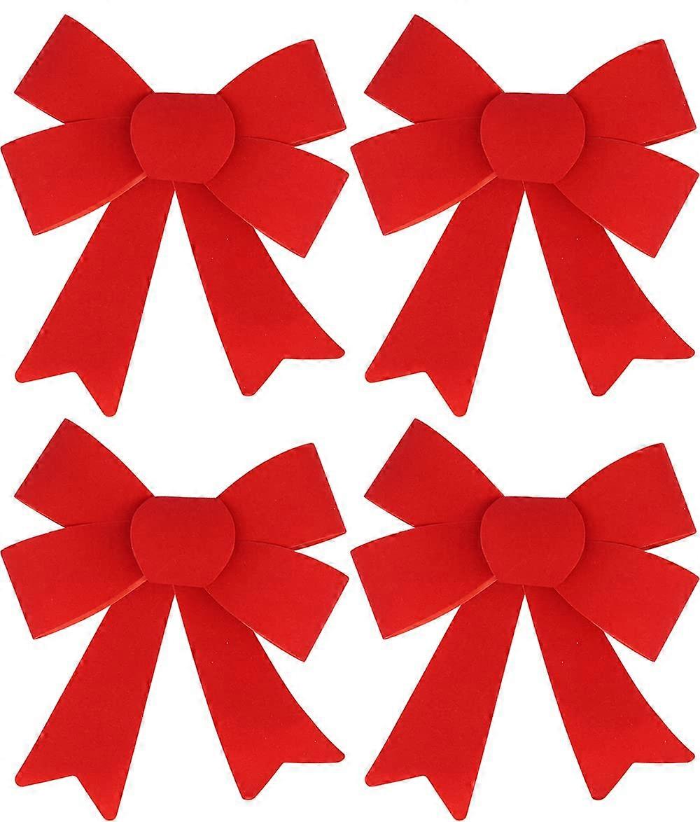 Set of 4 Red Velvet Christmas Bows with Gold Twist Tie for Gift Wrapping and Tree Decorating