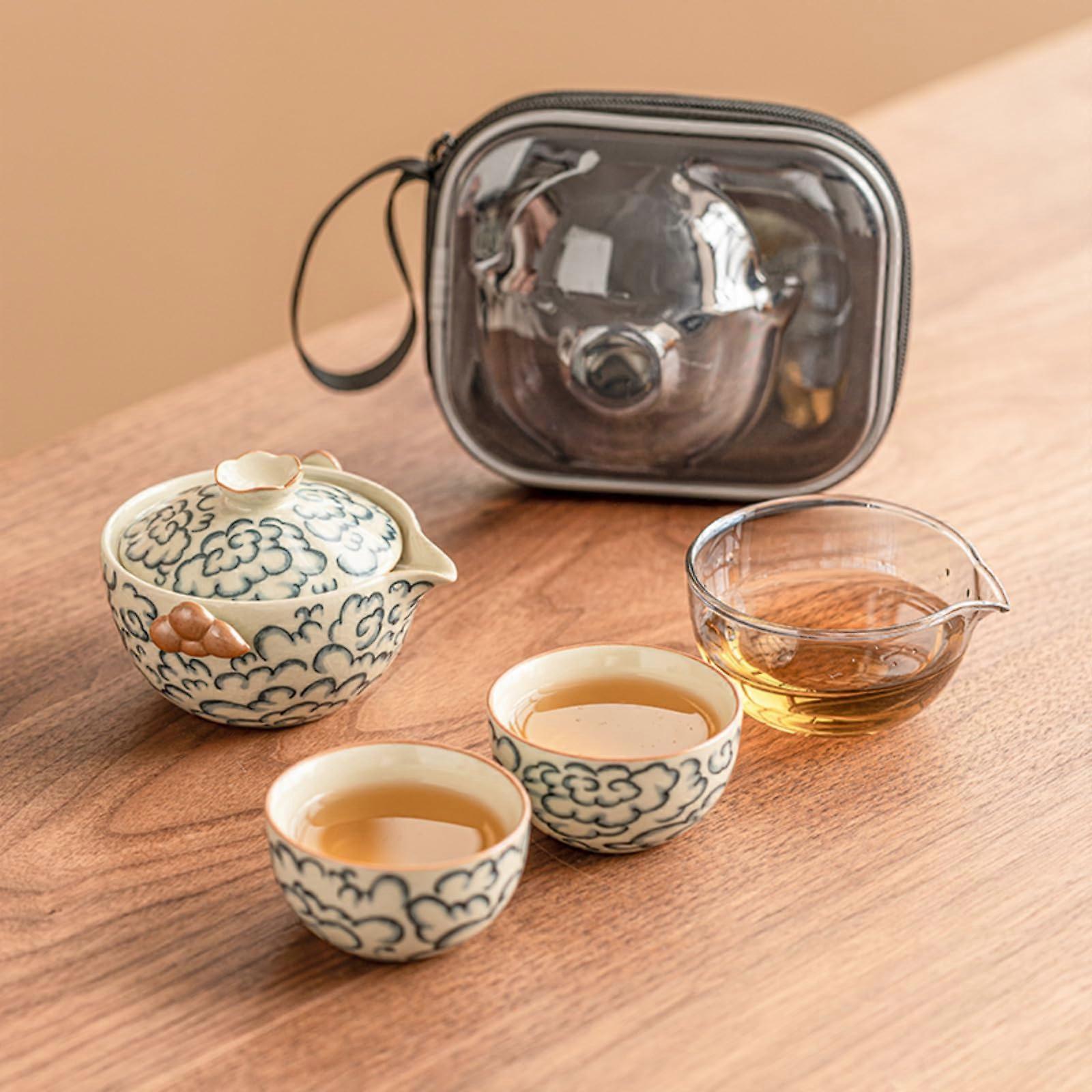 Kungfu Tea Set 110ml Jingdezhen Porcelain Travel Set Handheld for Outdoor Use