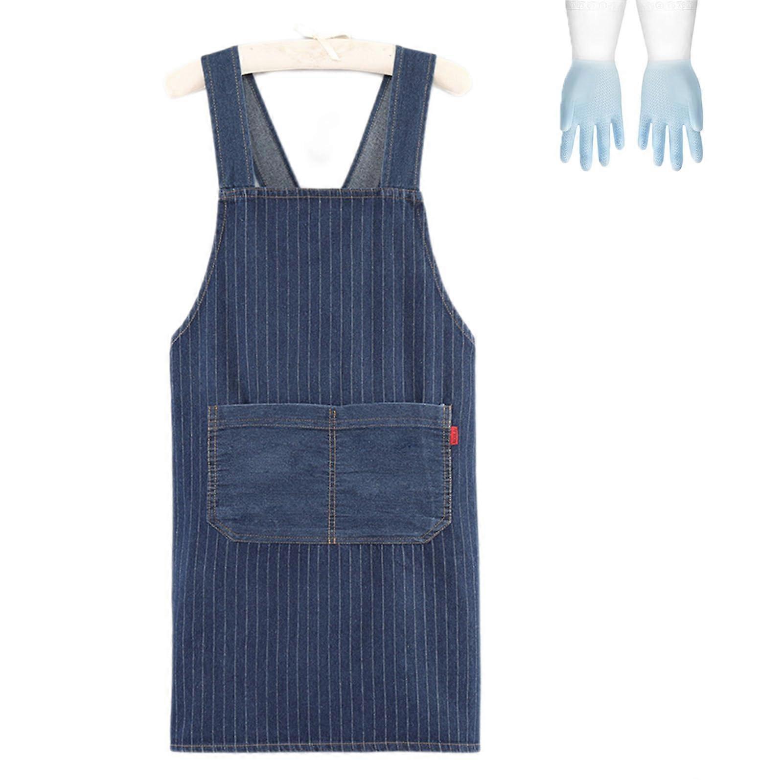 Denim Apron with Soft Wash Finish, Adjustable Crossback Straps and Spacious Front Pockets for Cooking and Gardening