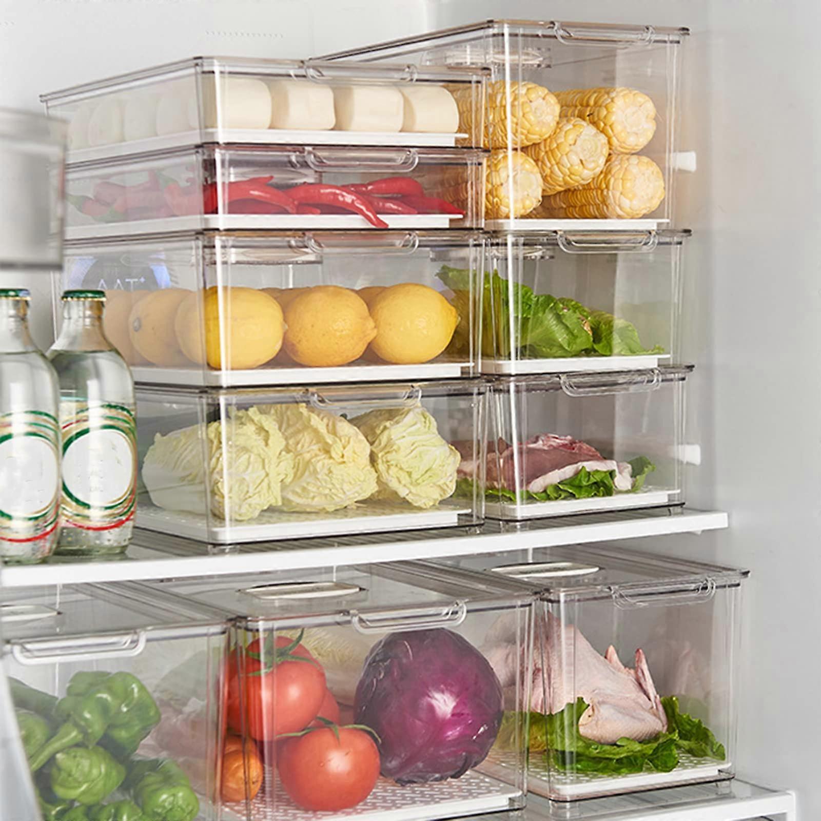 Refrigerator Storage Box with Handle, Stackable Clear Fridge Organizer Drawer, Transparent 33x16.5x10.5cm