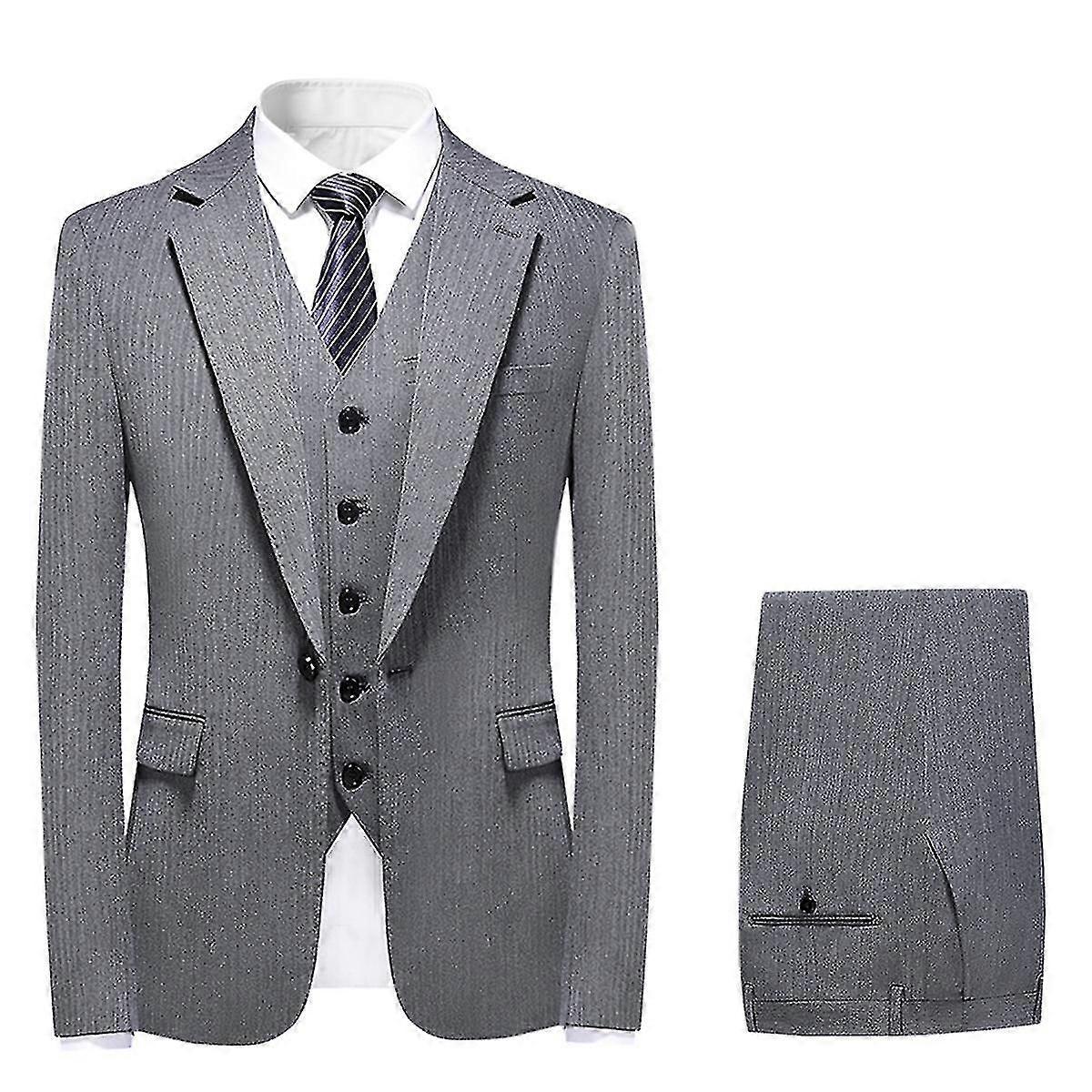 Men's Single-breasted Solid Color Three-piece Suit (top + Vest + Pants)