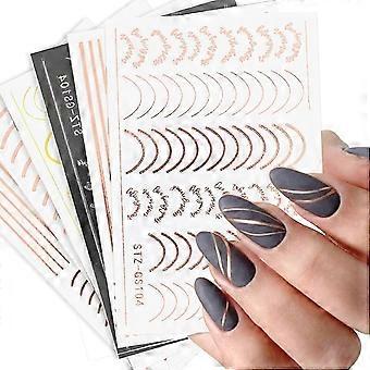 6 vellen zelfklevende nagelstickers, 3D goud, zilver en roségoud, nagelstickers met lijntjes, nail art, striping tape, doe-het-zelf manicure decoratie 25-26