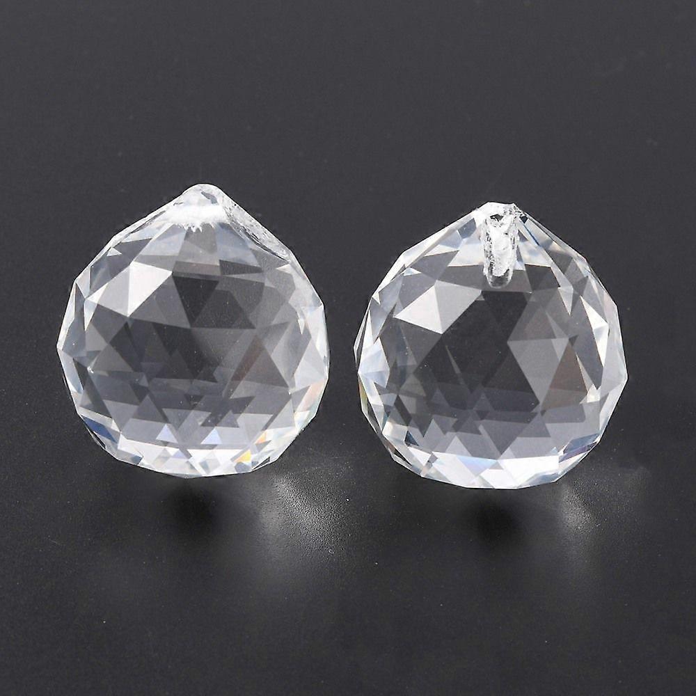 Faceted Round Glass Pendants Clear 35x32mm Hole: 2mm
