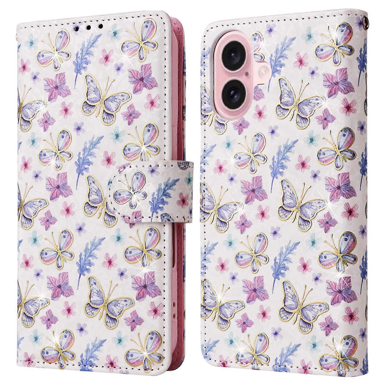 For iPhone 16 Case RFID Blocking Wallet Lacquered Design Mobile Phone Cover