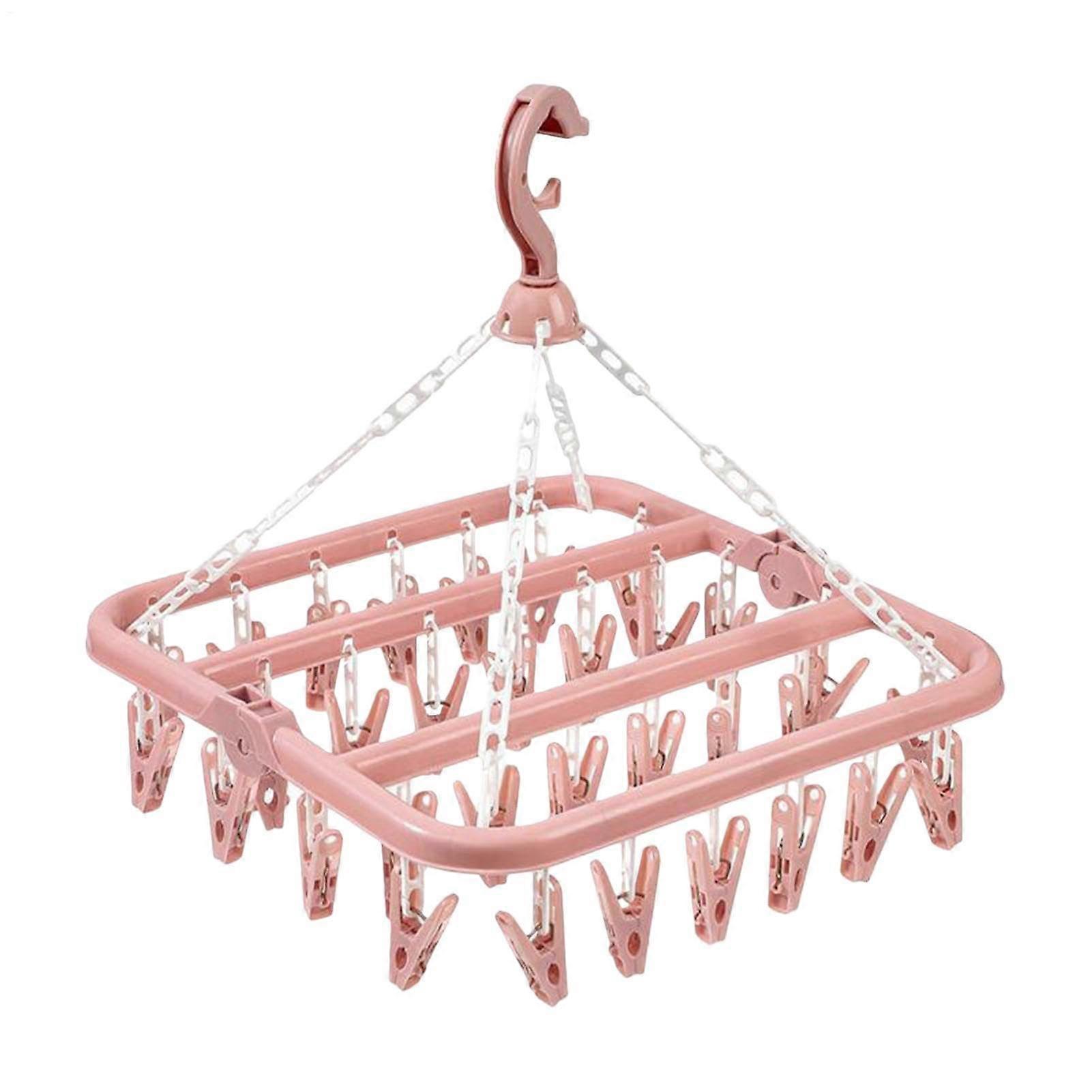 Foldable Clothes Drying Rack with 32 Clips for Underwear Bras Towels SpaceSaving Pink