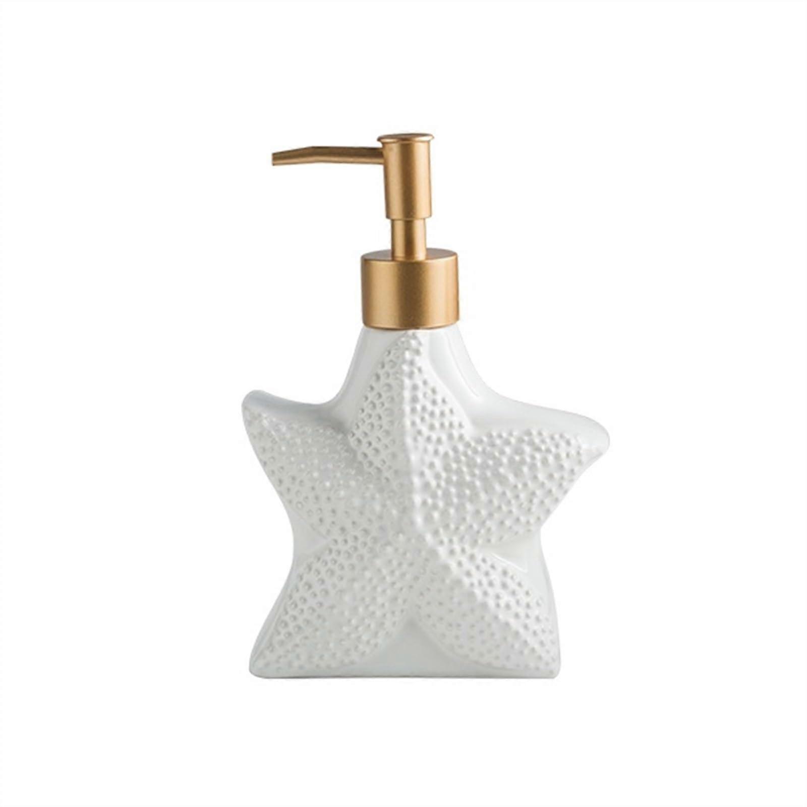 Shell Shaped Ceramic Soap Dispenser with Stainless Steel Pump for Bathroom or Kitchen