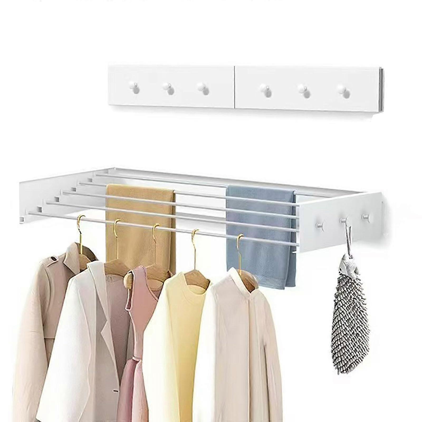Wall Mounted Foldable Clothes Drying Rack 39in, Space Saving Indoor Outdoor Laundry Hanger White