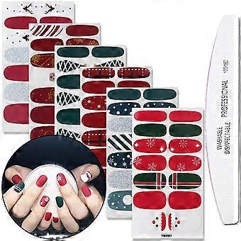 Christmas Nail Stickers Set with File, Festive Holiday Nail Wraps Christmas Tree and Snowman