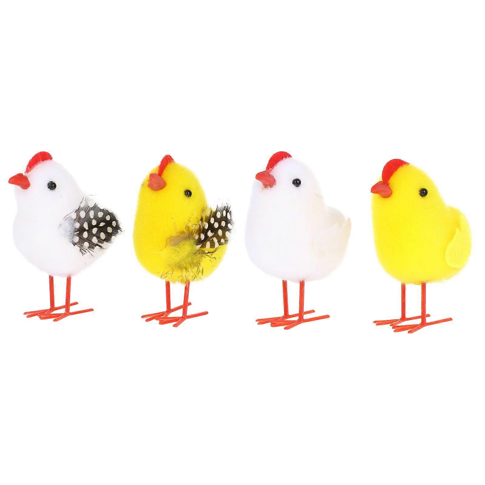 4 Pcs Creative Easter Chicken Adornment Simulation Chicken Decorative Props