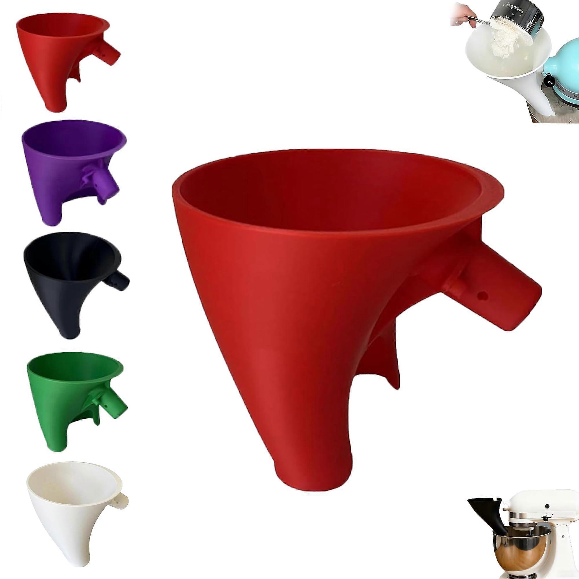 Flour Funnel with SpillProof Pouring Design for KitchenAid Mixer, Red 1PCS