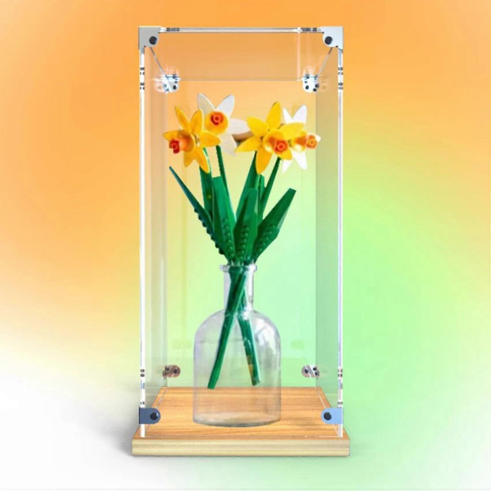 Acrylic Display Case for  40646 Plants Model, Clear Dustproof Box with Gold Oak Base