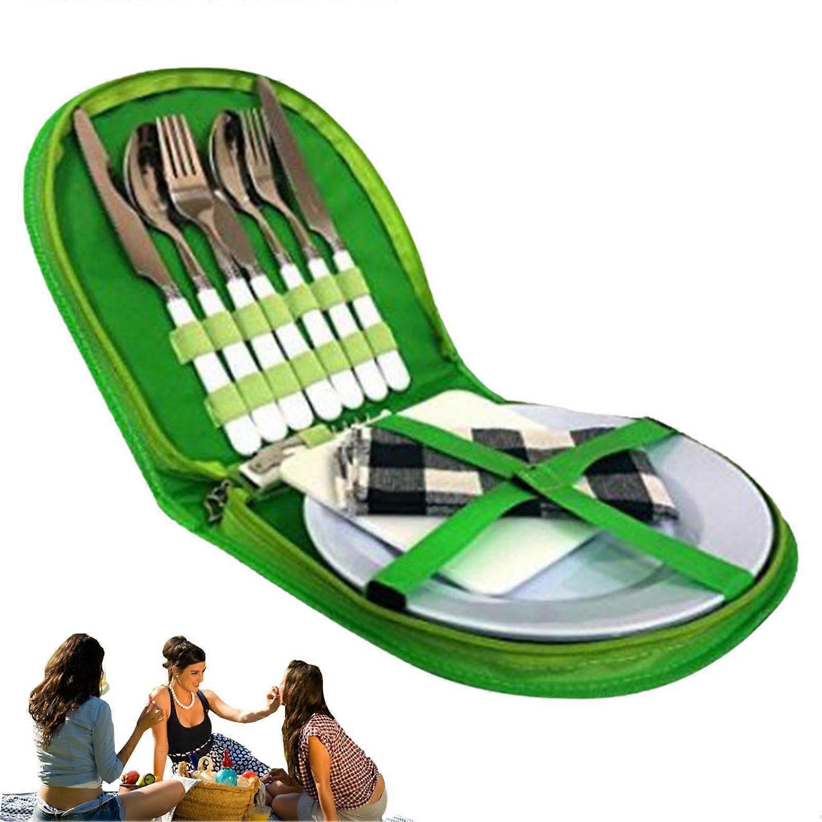 Camping Utensil Set with Case, Complete Lightweight Dinnerware Kit for Outdoor Travel Use