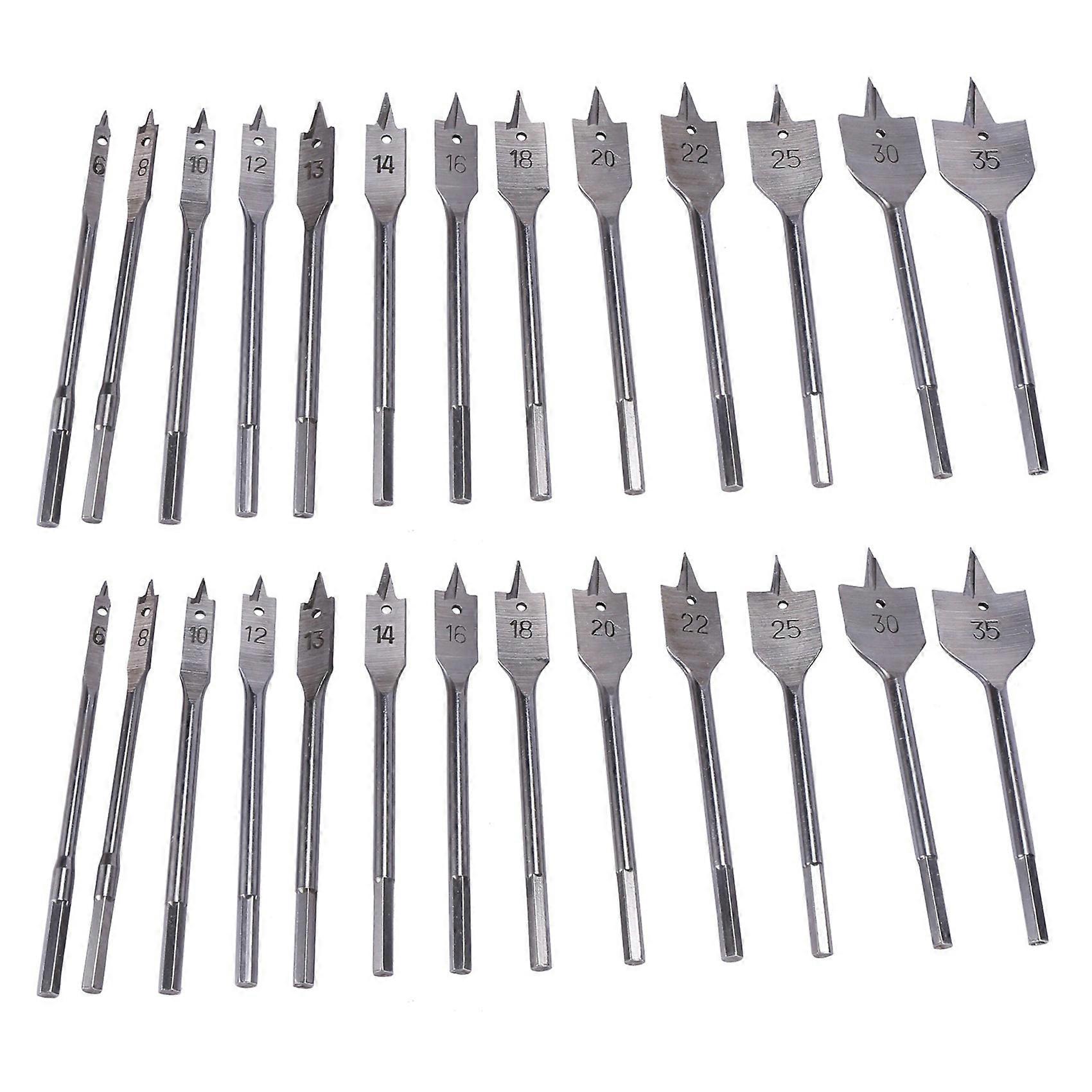 26Pcs Flat Spade Drill Bits Set Metal Bit Kit Hex Shank Woodworking Tool Accessories