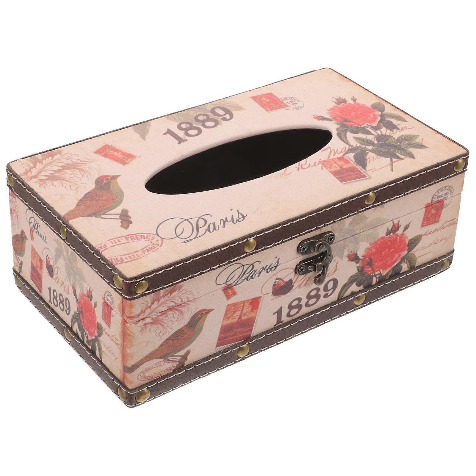 Assorted Color Wooden Tissue Storage Box for Home Use 1Pcs