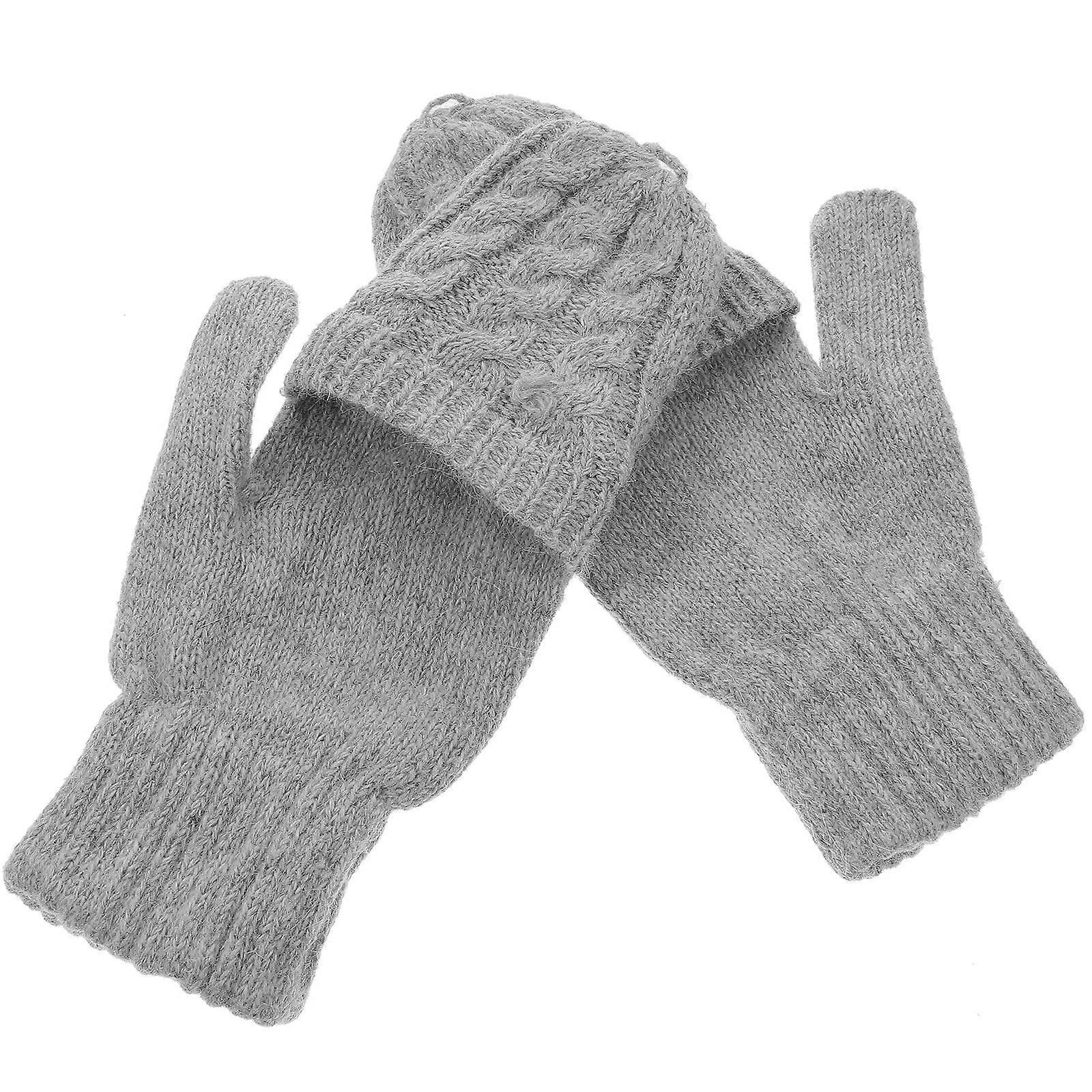 Grey Mitten Gloves Women Winter Warm Function with