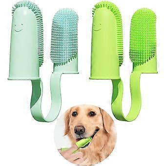 Set van 2 tandenborstels voor honden, met 135º ronde borstelharen voor eenvoudige gebitsreiniging, vingertandenborstel voor gebitsverzorging voor puppy's, katten en kleine huisdieren.