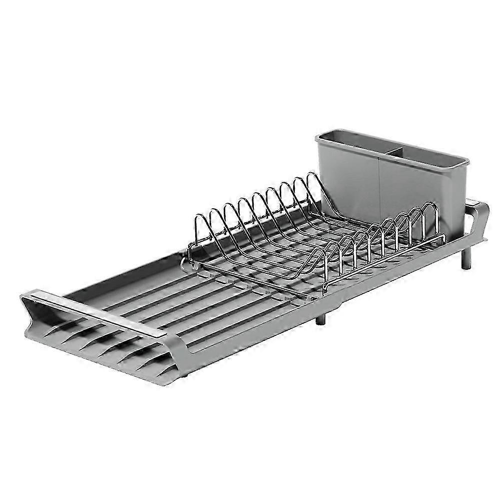 Extendable Dish Drying Rack with Draining Tray, Draining Storage Rack compatible with Tableware Sink, Includes 2 Utensil Holders B