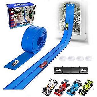 Pista de corrida flexível para crianças, conjunto inicial de 5 m, compatível com carros de metal fundido na escala 1/64. Pista portátil que se enrola e possui ventosas fortes.