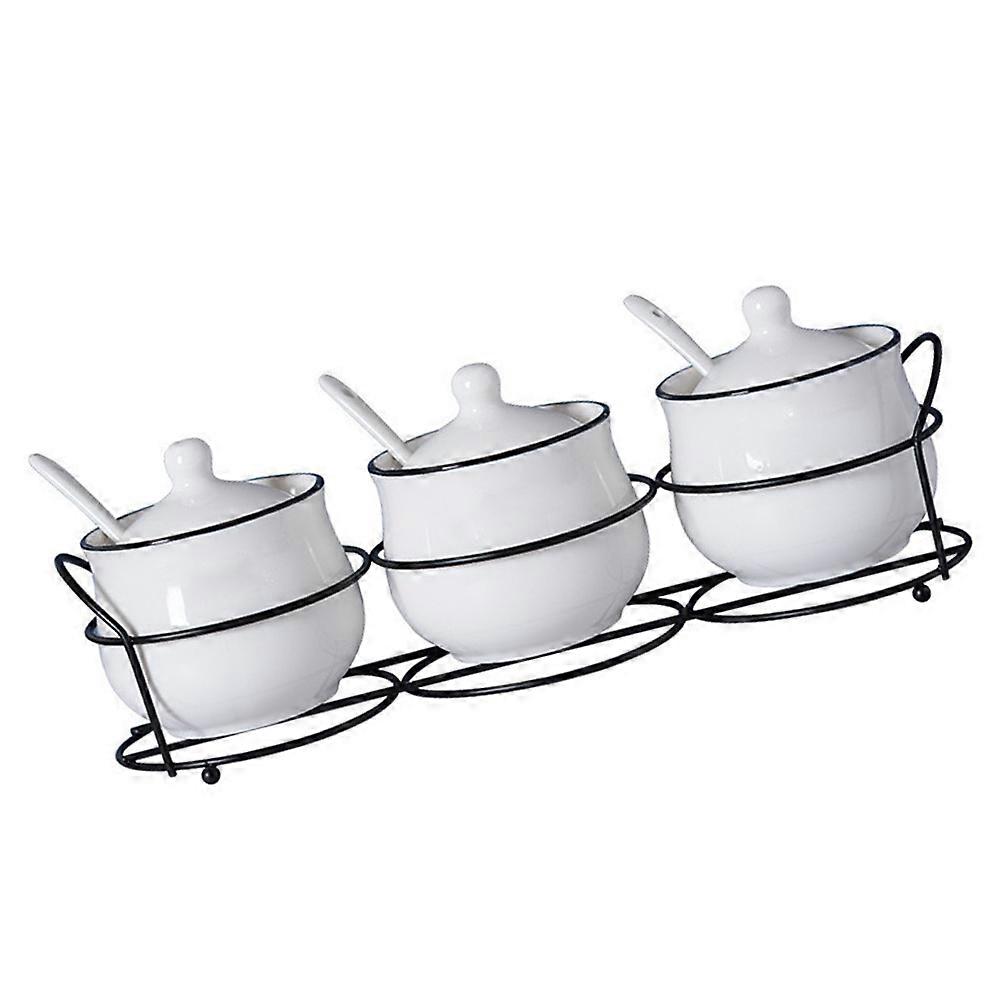 Condiment Jar Ceramic Kitchen Storage Pot for Cooking 1Set