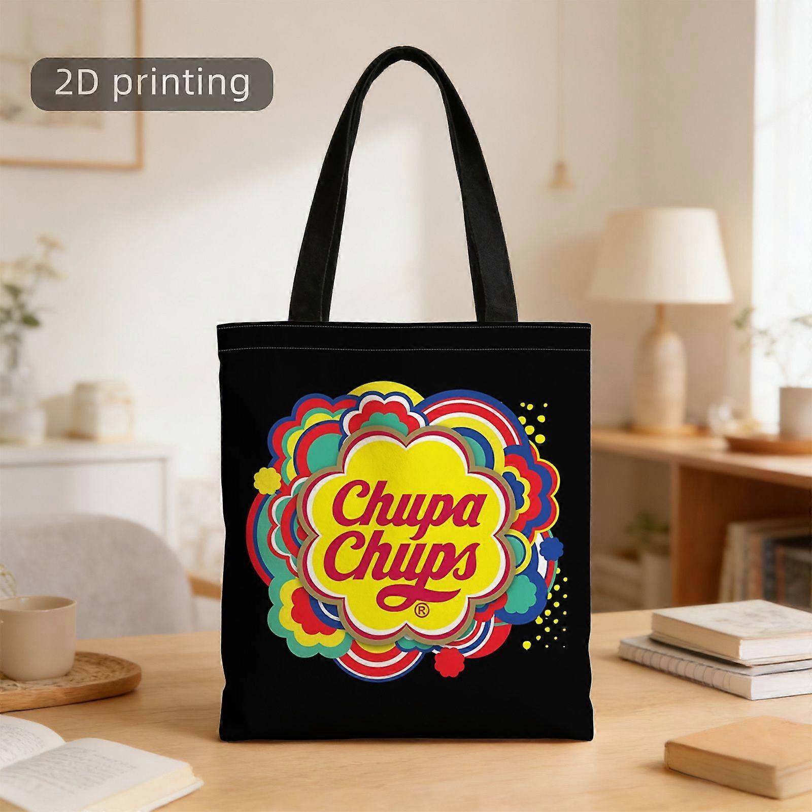 1 sac fourre-tout imprimé recto-verso en 2D avec logo Chupa Chups, thème bonbons, coloré, style vintage, Bran-Rpolk