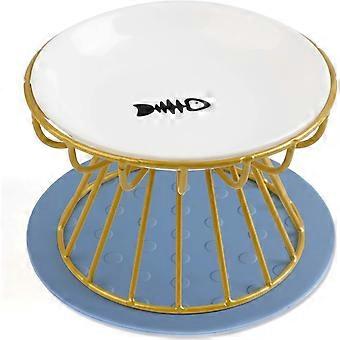 Cat Bowl-Raised Cat Food Bowl ,Elevated Cat Feeder Bowl Stand, Food & Water Anti Vomiting Shallow Ceramic Cat Dish, with Non-Slip Mat Pet Bowl for All