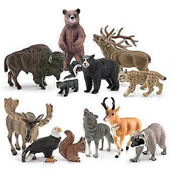 12Pcs Wild Animal Figurines Set, PVC Realistic Animal Models Including Moose, Bison, Bear, Raccoon, Eagle, and More, Educational Toy Set for Kids, Nat