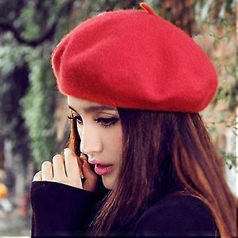 Klassieke wollen vilten damesmuts, warme Franse baret/beanie, effen kleur, schattige mini-muts zwart