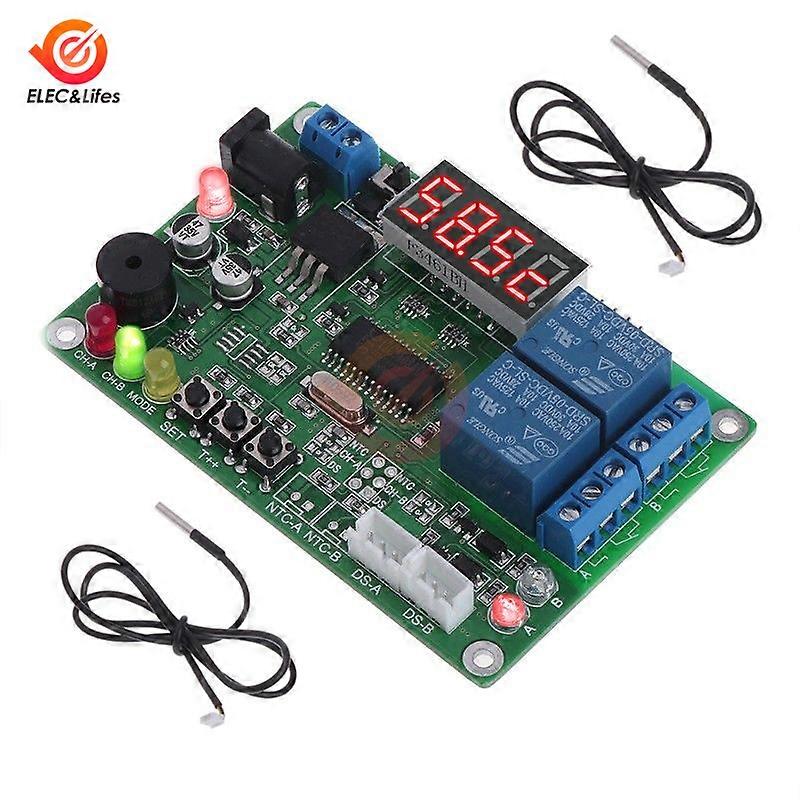 12V Digital Temperature Controller with Dual Probe, LED Display, Heat-Cool Control