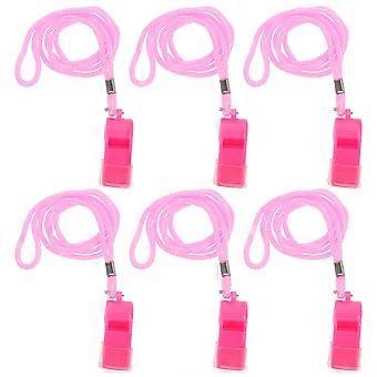 6pcs Pink Plastic Whistles With Lanyard And Mouthpiece - Loud 120db High-Pitched Safety Sports Whistle For Coaches Referees Teachers Soccer Basketball
