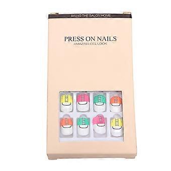 24pcs Kid Faux Ongles Faux Ongles Pièces collantes Pièces d’extension de manucure colorées pour fille (style numéro 5)