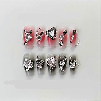 Handmade Luxury Press On Nails Full Diamond Design Elegant Fake Nails for Special Occasions XS