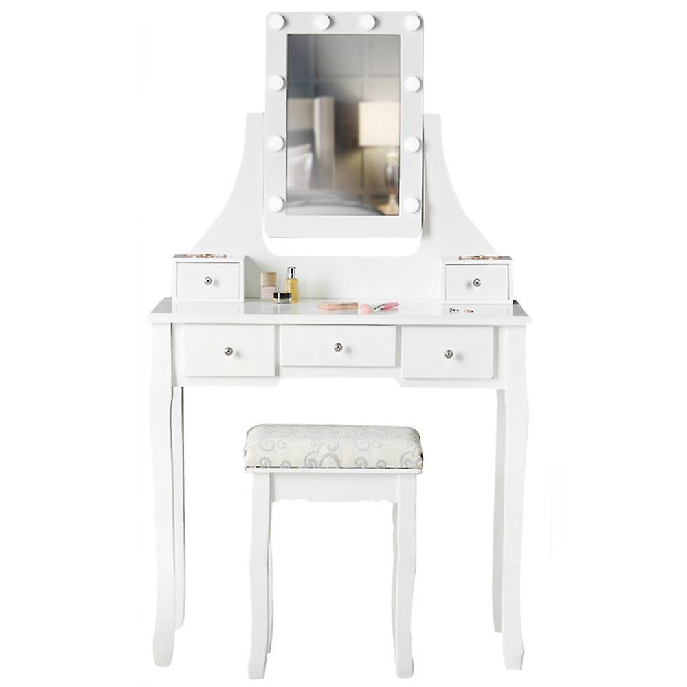 Arianna Deluxe Hollywood Mirror Dressing Table Stool Set White