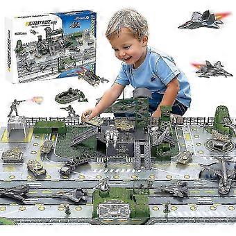 Kids Military Playset Army Base with Tank Airplane Helicopter and 11 Soldier Figures Fabric Battle Map STEM Toy Ages 3+