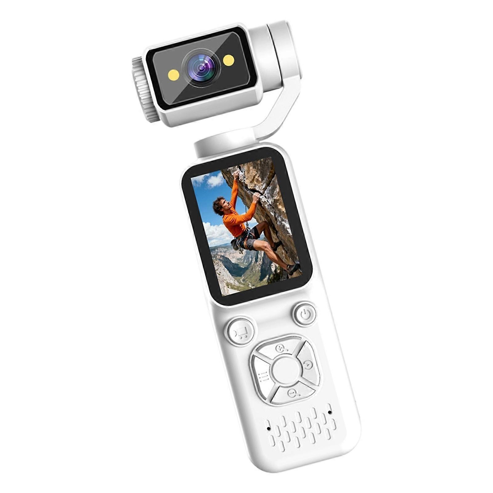 Handheld Camera with Touch Controls, Integrated Directional Pad, Automatic Face Following, and Rotating Camera Head  White