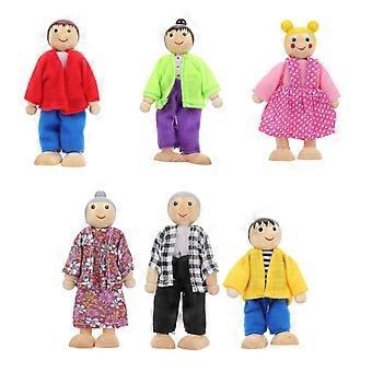 Natural Wood Family Model Dolls for Decor 6Pcs Assorted