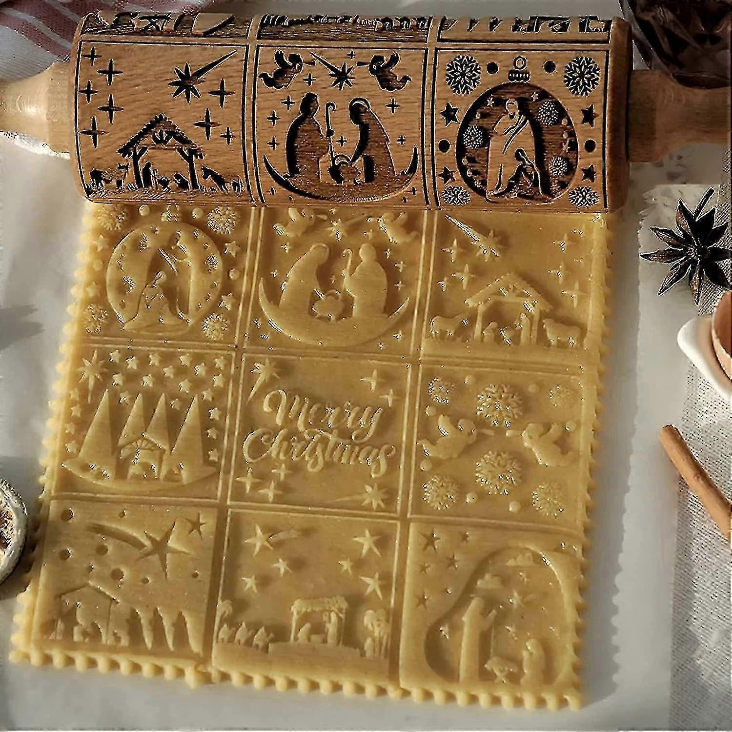 9-Scene Nativity Embossing Rolling Pin
