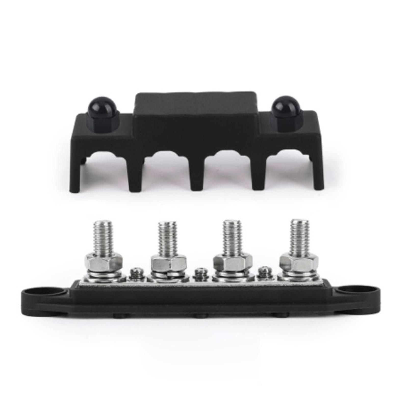 Fit for RVs, Boats: M10 High Current Terminal Stud with 4 Black Bolt Connections & Distribution Block