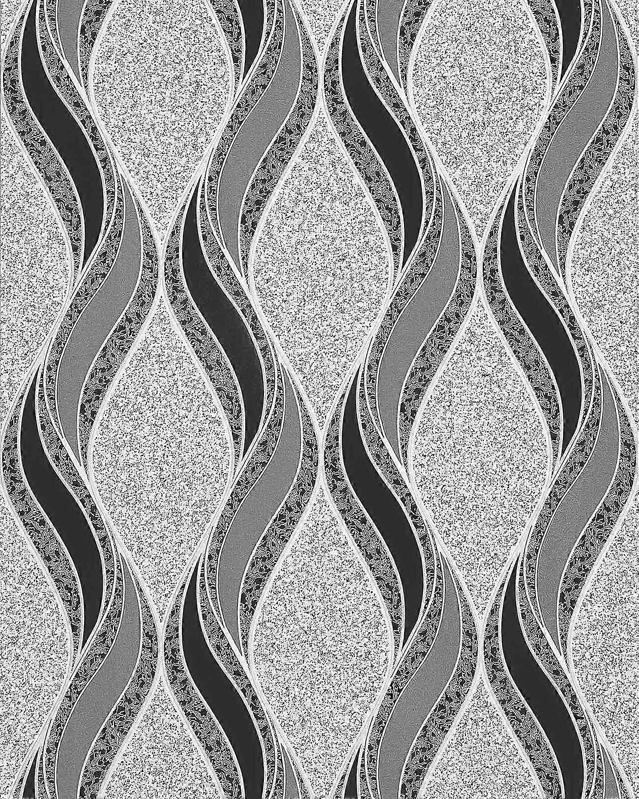 Graphic pattern wallpaper EDEM 1025-16 pebbledash render design curved lines ornaments light grey black silver