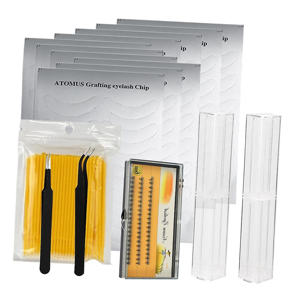 False Eyelashes Extensions Kit Eye Patches Micro Brushes Tweezer Case Set Yellow