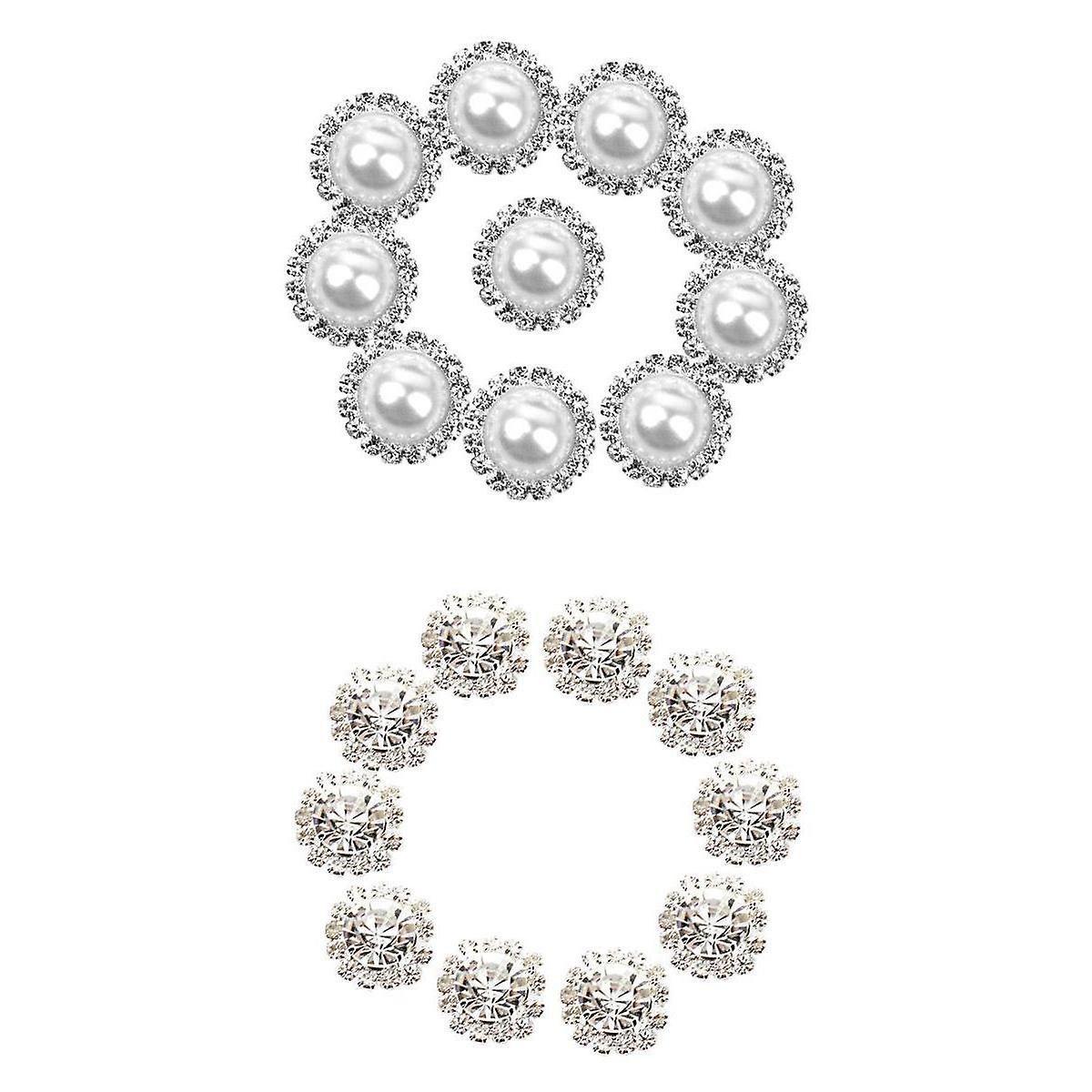 20 Pieces Mixed Shapes Pearl Rhinestone Flatback Buttons DIY Embellishments