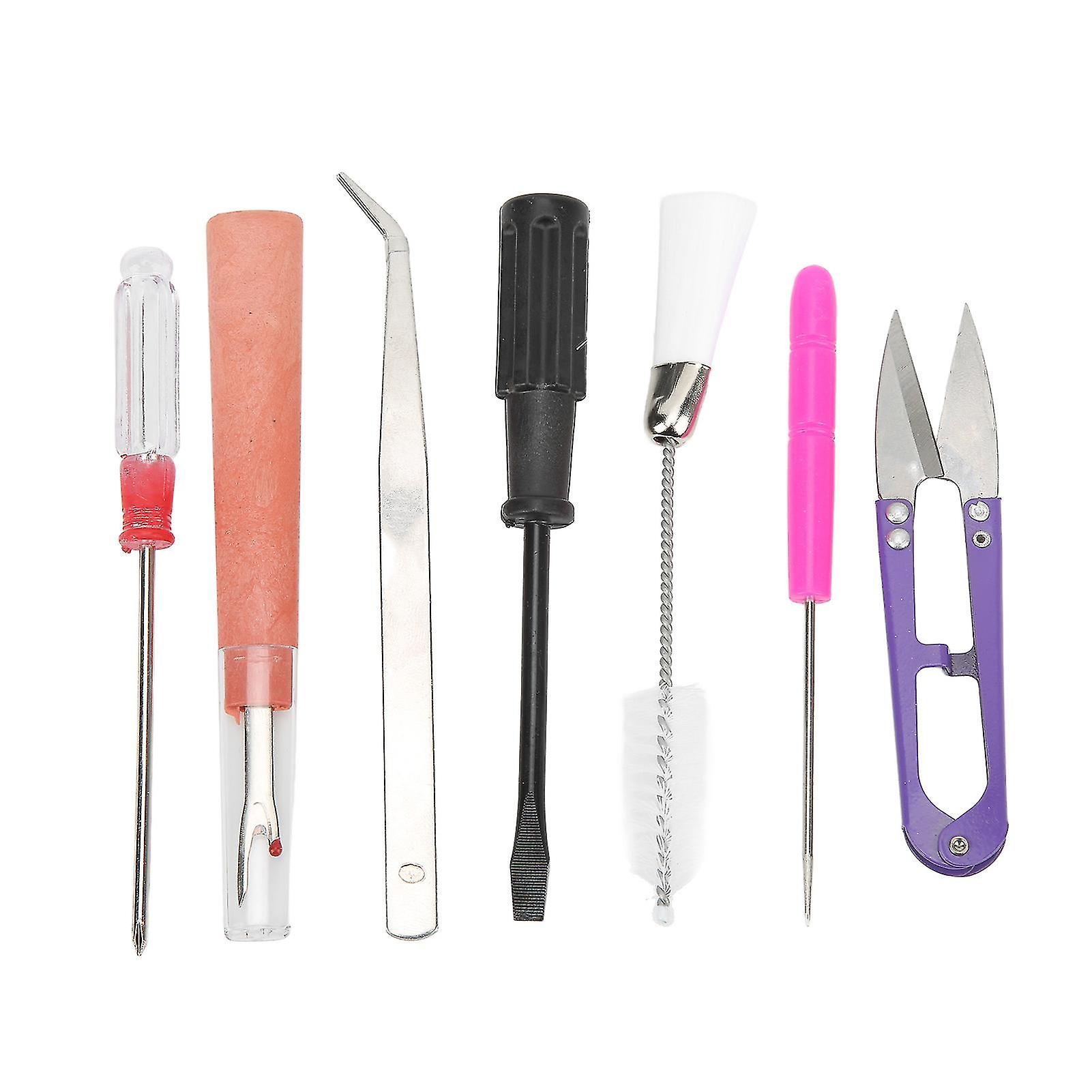 7pcs Sewing Machine Cleaning Kit with Tweezers Double Ended Brush Awl Yarn Scissors Portable Sewing Machine Maintenance Kit