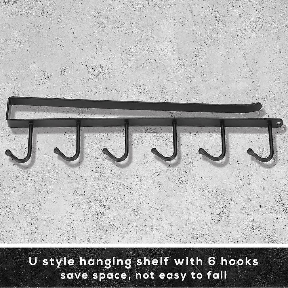 Iron Multifunctional Storage Rack with Hooks Kitchen Cupboard Hanging Hook Shelf(Black) A-B
