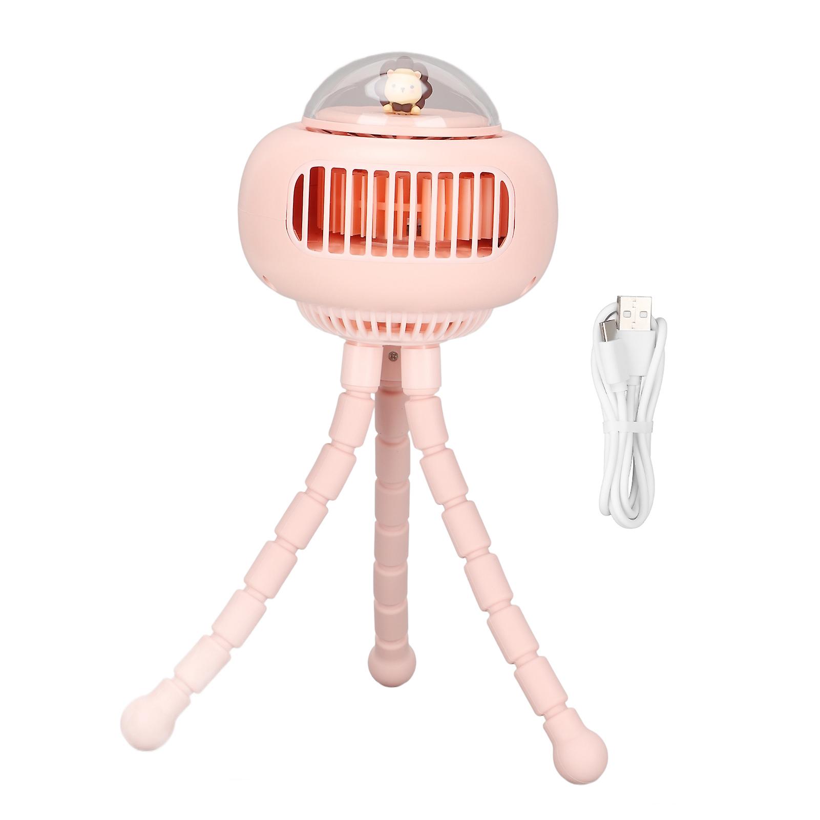 Portable Handheld Stroller Fan with Tripod Design, Mute 4 Speed, USB Rechargeable, Pink