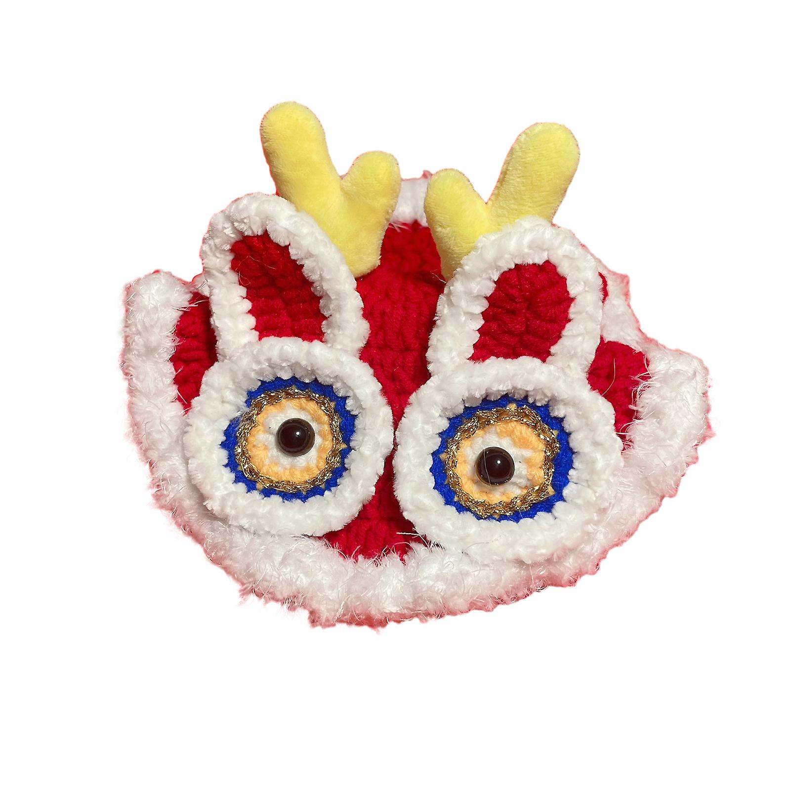 Knitted Dragons Horns Pet Hat for New Year Soft Adjustables Comfy Pet Collar for Kittens Puppies