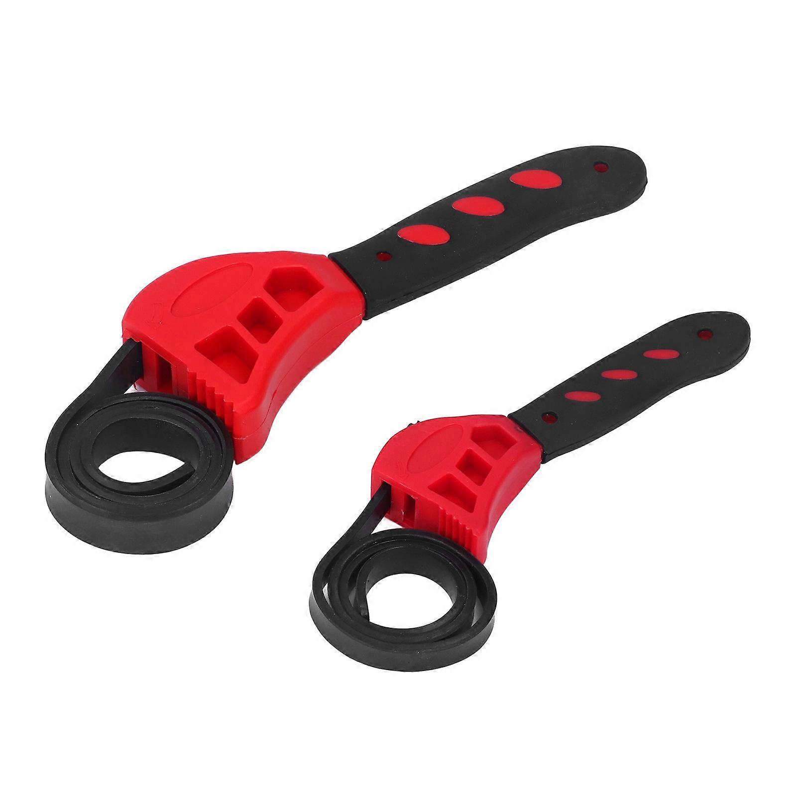 2 Piece Rubber Strap Adjustable Wrench, Belt Wrench, Multi Purpose Adjustable Rubber Strap Wrench 6in 8in for Car Maintenance(Red) 6E21T