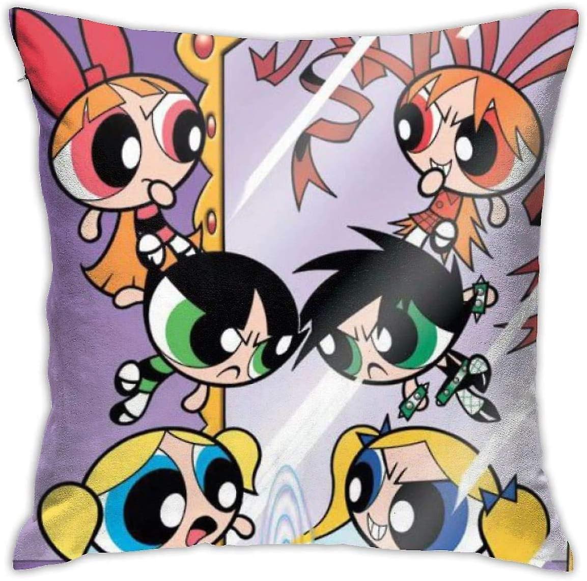 ソフトデコラティブスロー枕ケースパワーパフガールズスクエア枕カバー快適なクッションカバーソファベッドチェアカーホームデコレーションのための豪華な枕カバー-cp1048